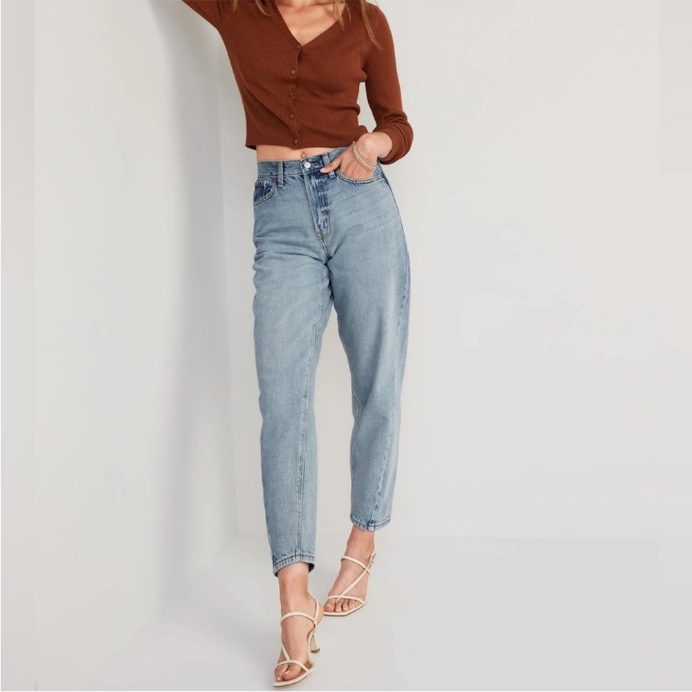 Old Navy Size 16 Extra High Rise Loose Taper Nessa Clean Twisted Hem Blue Jeans